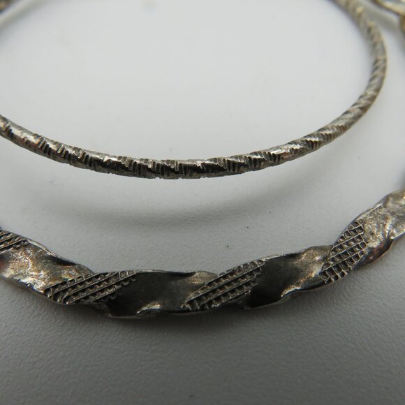 Vintage Silver Tone Oversized 2.5" Textured Double Hoop Earrings - Picture 7 of 7